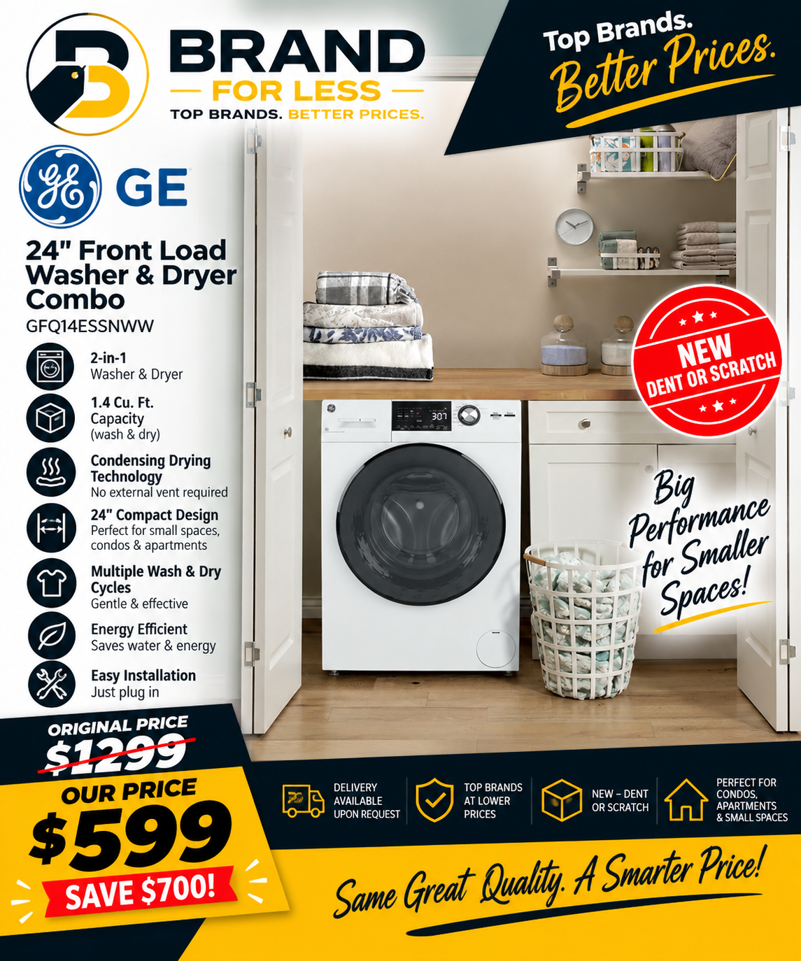 GE GFQ14ESSNWW 24 in. Washer/Condenser Dryer Combo